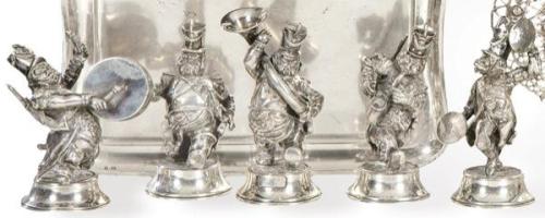  Juego de cinco músicos de plata española punzonada 1ª Ley de Silver Gena.