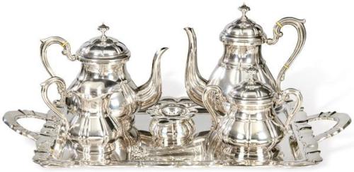  Juego de café y te de plata española punzonada 1ª Ley de Espuñes