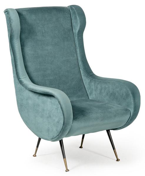  Butaca siguiendo el modelo Senior de Marco Zanuso (1916-2001) con estructura de madera y muelles metálicos, con acolchado de goma espuma y tapicería de tela azul.