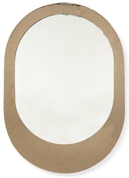 Espejo de pared ovalado estilo Fontana Arte, sobre marco de espejo ahumado.