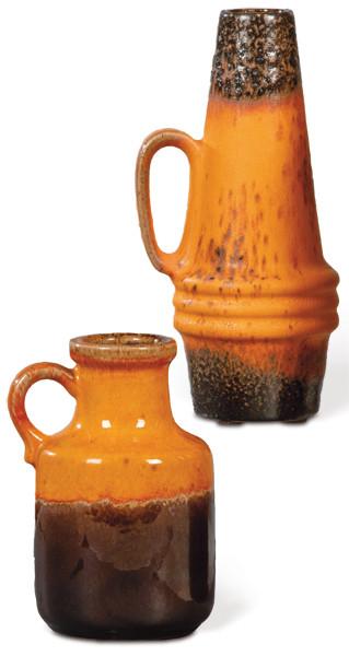  Dos  jarrones Lava esmaltados en marrón y rojo de Scheruich.