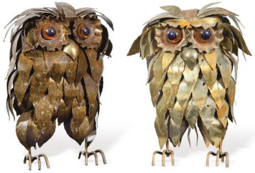  Pareja de buhos de metal con ojos de cristal