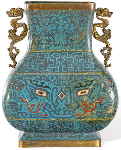  Jarrón de metal con esmalte cloisonné, China ff. S. XIX pp. S. XX.