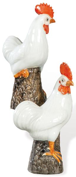 Pareja de gallinas de porcelana china siguiendo modelos de Compañía de Indias, segunda mitad S. XX.