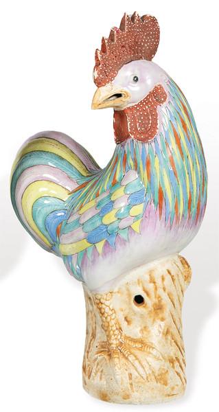 "Gallo" de porcelana china polícromada siguiendo modelos de Compañía de Indias, S. XX.