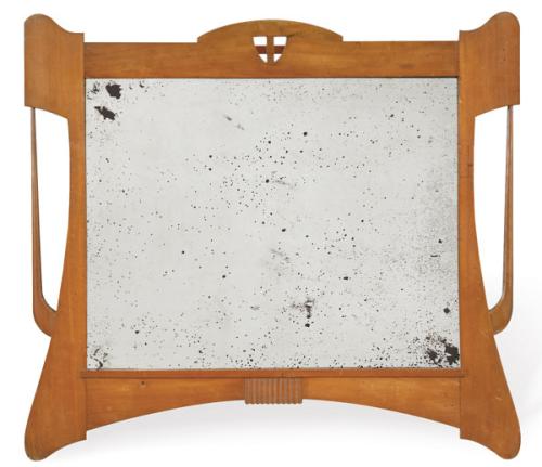  Marco de espejo art decó en madera de haya calada y teñida.