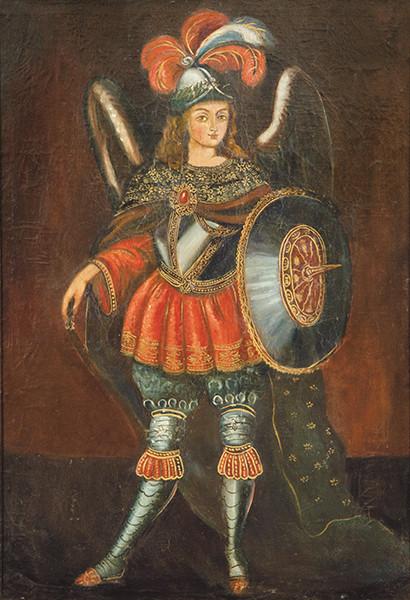 ESCUELA CUZQUEÑA S. XVIII - San Miguel Arcángel con escudo