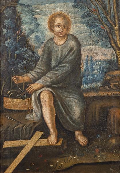 ESCUELA CUZQUEÑA S. XVIII - Niño Jesús con los instrumentos de la Pasión