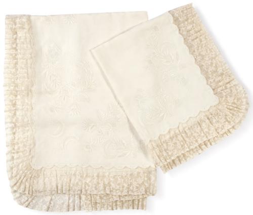  Sabana encimera para cama de 100 cms con cuadrante a juego, bordados con flores y rematado en encaje.