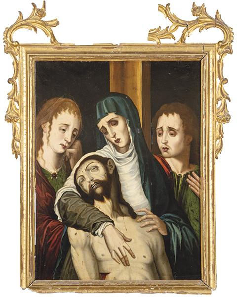 SEGUIDOR DE LUIS MORALES EL DIVINO S. XVI - Piedad con San Juan Evangelista y la Magdalena