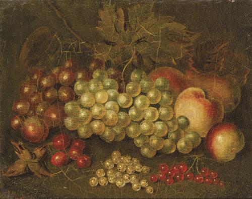 ESCUELA FRANCESA S. XIX - Bodegón de uvas y otras frutas