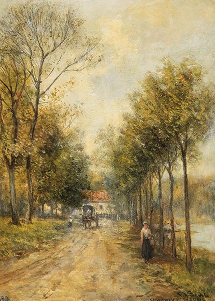 FREDERIC JACQUES SANG - Pareja de paisajes de Chenay, Marne (Francia)