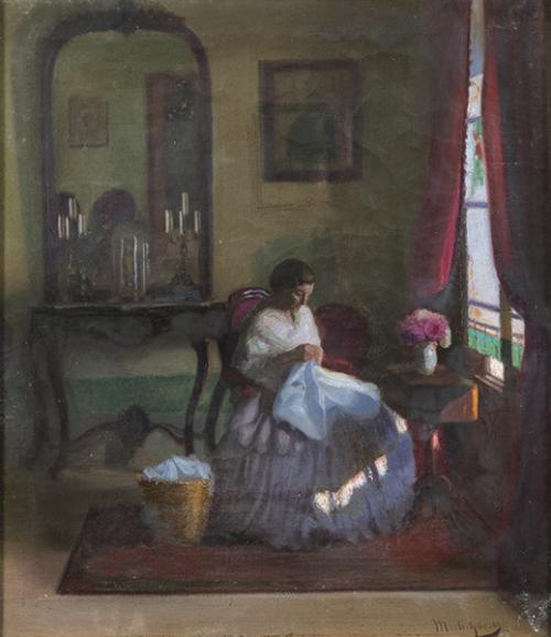 JOSÉ DE MARTI GARCES - Mujer cosiendo frente a la ventana