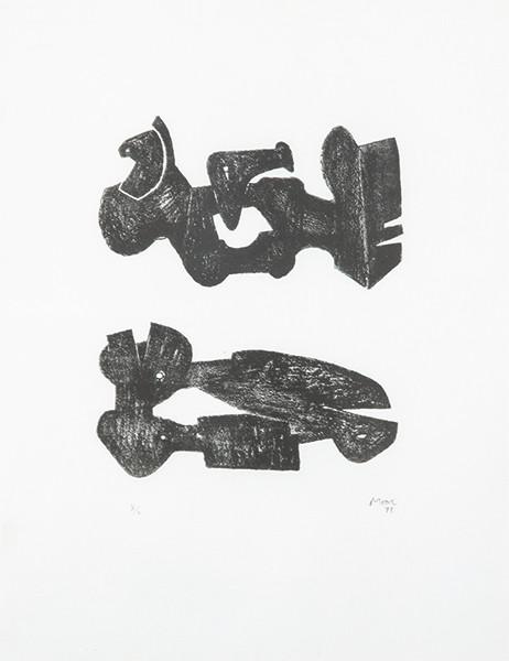 HENRY MOORE - Two black forms metal figures