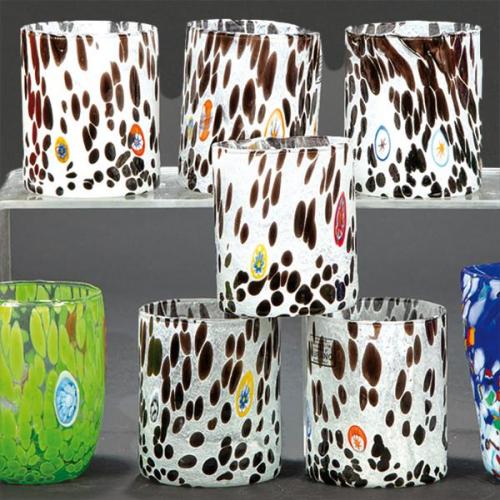  Juego de seis vasos de refresco de cristal italiano siguiendo la técnica de Murano.