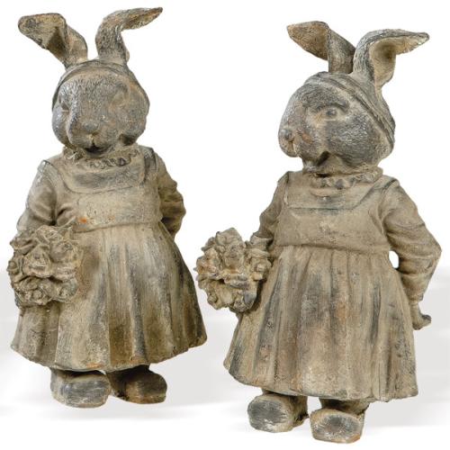  Pareja de conejos de hierro colado para jardín.