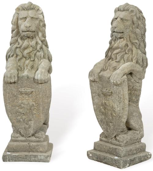  Pareja de leones sentados de arenisca para jardín.
