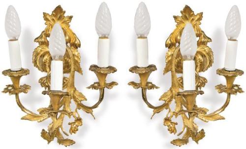  Pareja de apliques de bronce, Francia S. XIX.