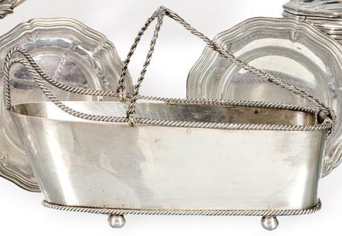  Botellero de plata española punzonada 1ª Ley de Pasgorcy repunzonado Ley Sterling 925.