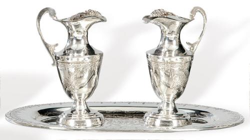  Juego de vinajeras de plata portuguesa punzonada 1ª Ley Oporto S. XX