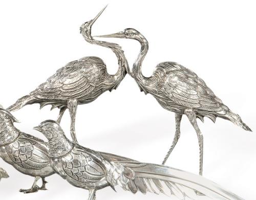  Pareja de garzas de plata española punzonada Ley 925.