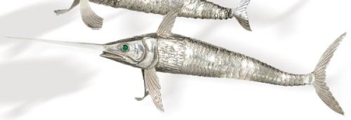  Pez espada articulado de plata española punzonada 1ª Ley.