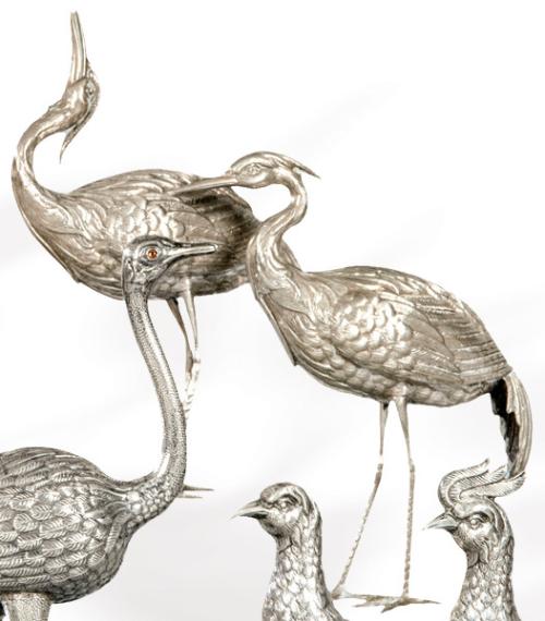  Pareja de garzas de plata española punzonada 1ª Ley de Pasgorcy.