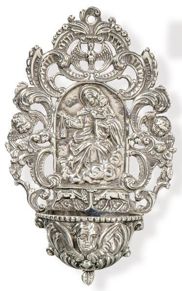  Pila de agua bendita de plata española punzonada de Pasgorcy.