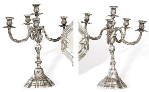 Pareja de candelabros convertibles en candelero de plata española punzonada 1ª Ley de Espuñes.