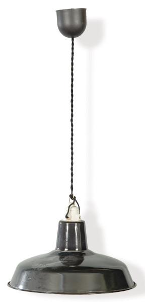  Lámpara de techo en suspensión en metal esmaltada en negro y blanco.