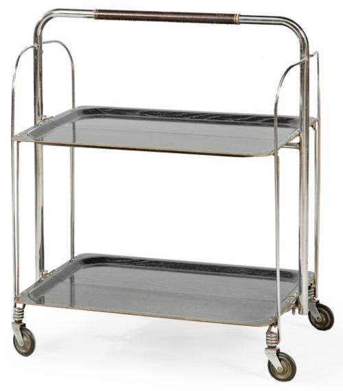  Carro camarera plegable, sobre estructura de metal tubular cromado.