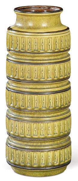  Jarrón Scheruich modelo 268-40 decorado con motivos geométricos en verde. Firma en la base de Alemania Occidental.