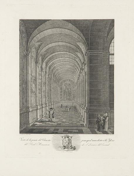 JOSÉ GÓMEZ DE NAVÍA - Vista de la parte del claustro principal inmediata a la iglesia del Real Monasterio de S. Lorenzo del Escorial