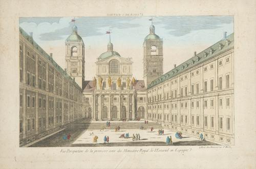 ESCUELA FRANCESA S. XVIII - Vue perspective de la premiere cour du Monastere Royal de l'Escurial en Espagne