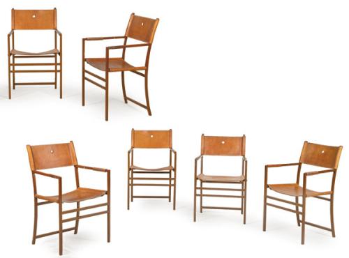  Conjunto de seis sillas con brazos modelo Infantes diseñado por CASA&JARDIN a comienzos de la década de los 90, adaptación contemporánea de las sillas de brazos españolas del S. XVII.