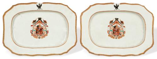  Pareja de fuentes blasonadas con escudo de Prusia de Samson siguiendo modelos de Compañía de Indias S. XIX.