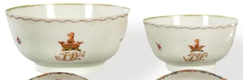  Juego de dos cuencos de diferentes tamaño en porcelana de Compañía de Indias, Familia Rosa, Dinastía Qing, época de Qianlong (1736-95).