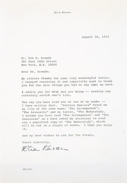  ELIA KAZAN - Carta de agradecimiento