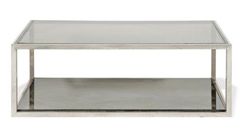  Mesa de centro estilo Willy Rizzo, en metal cromado y latón, con tapa y balda de cristal ahumado. Años 70