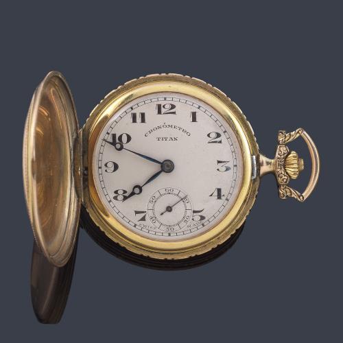 TITAN Cronómetro, reloj saboneta con caja chapada en oro.