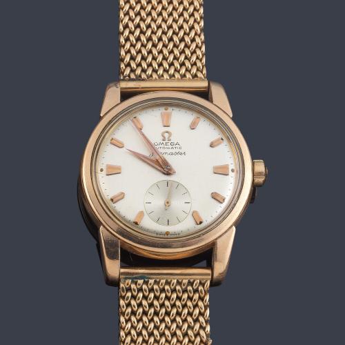 OMEGA Seamaster de caballero con caja chapada en oro y brazalete en oro rosa de 18 K.