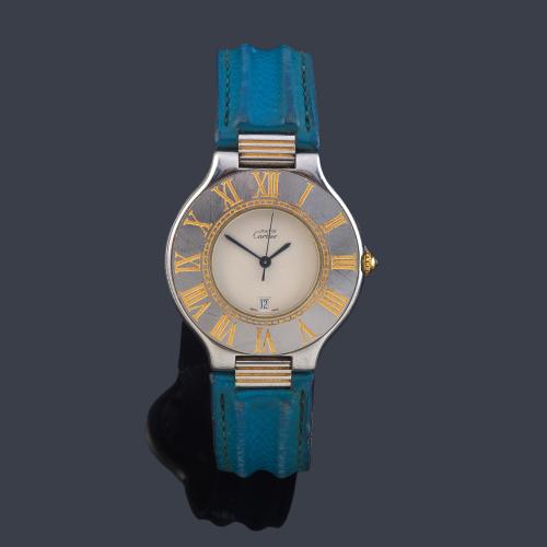 CARTIER Must 21 de caballero con caja  en acero y oro de 18 K.