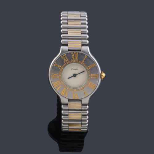  CARTIER Must 21 de señora con caja y brazalete en acero y oro de 18 K.