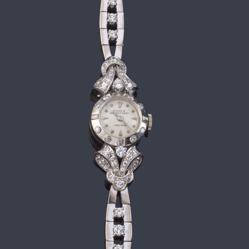 ROLEX Precision de señora con caja y brazalete en oro blanco de 18 K y brillantes.