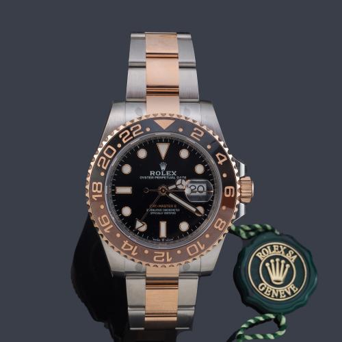 ROLEX mod. Oyster Perpetual "GMT Master II" "Root Beer Superlative Chronometer Officially Certified. Ref. 126711CHNR. Reloj para caballero con caja y brazalete en acero y oro rosa de  18 K.Con estuche y documentación.