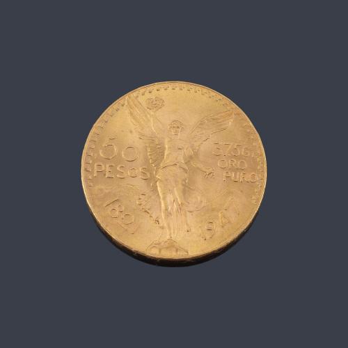 Moneda de 50 pesos Mexicanos en oro de 22K.