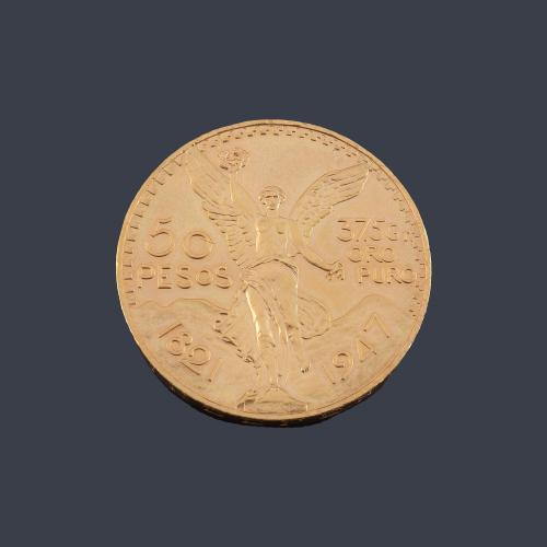 Moneda de 50 pesos Mexicanos en oro de 22K.