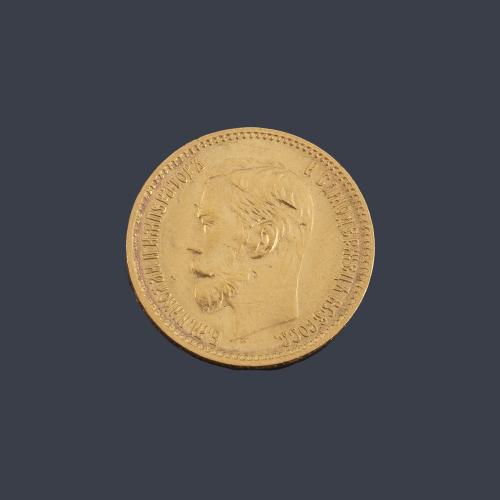 Zar Nicolás II, 5 rublos 1902 en oro de 22 K.