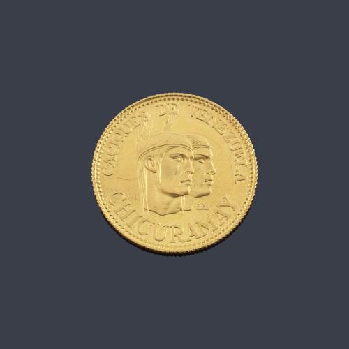 Moneda conmemorativa "Caciques de Venezuela" en oro de 22 K.