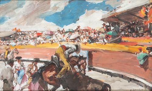 ROBERTO DOMINGO Y FALLOLA - Picador con vara de detener picando al toro